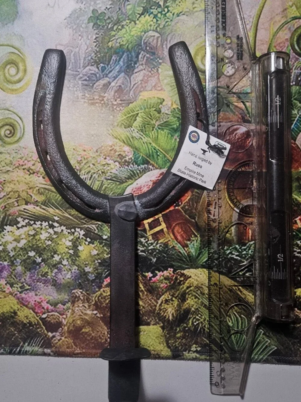Antique Vintage Blacksmith Handforged Steel Horseshoe with Hook - For Good Luck